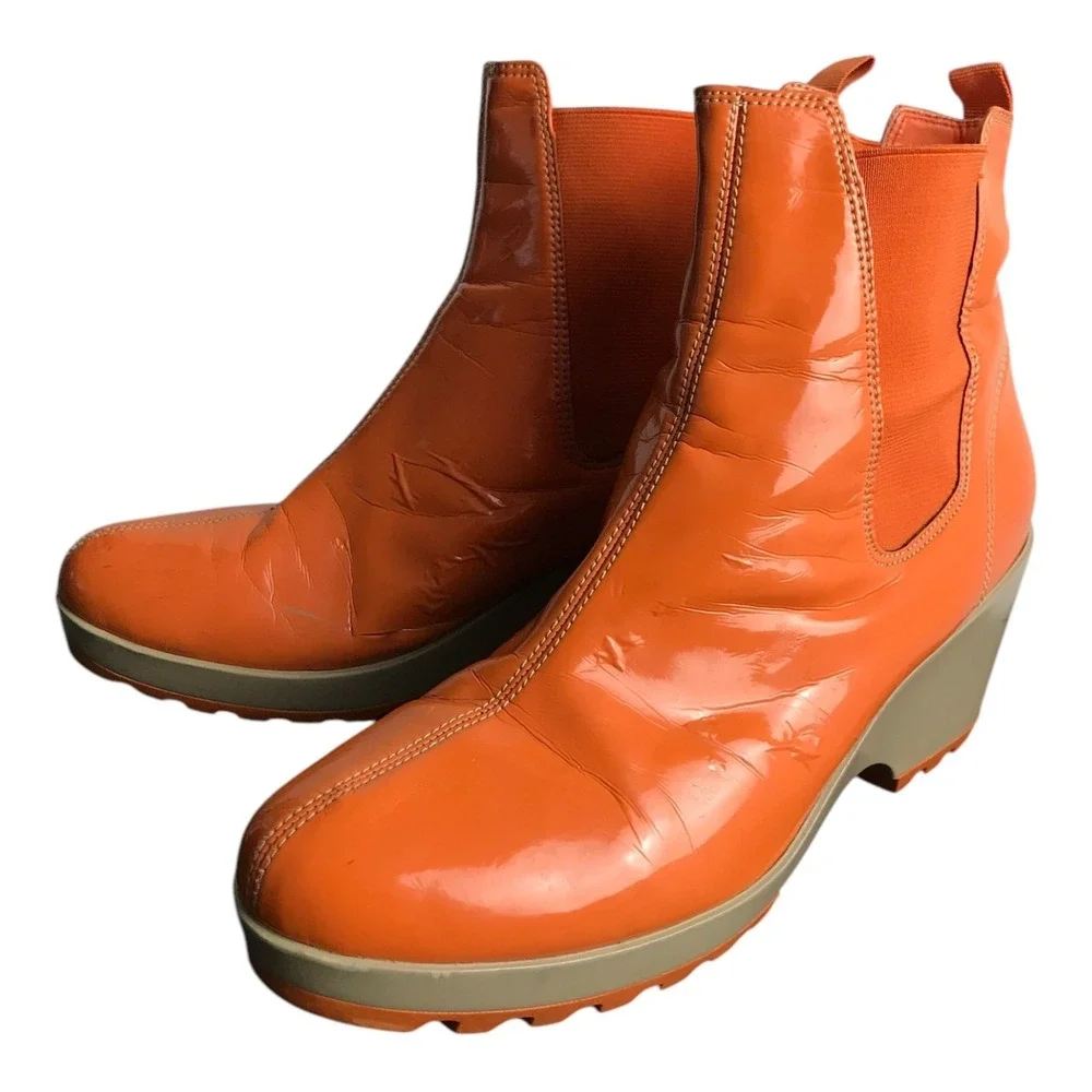 Rockport Boots Womens 10 Hydro-Shield Orange Chunky Heels Leather Waterproof